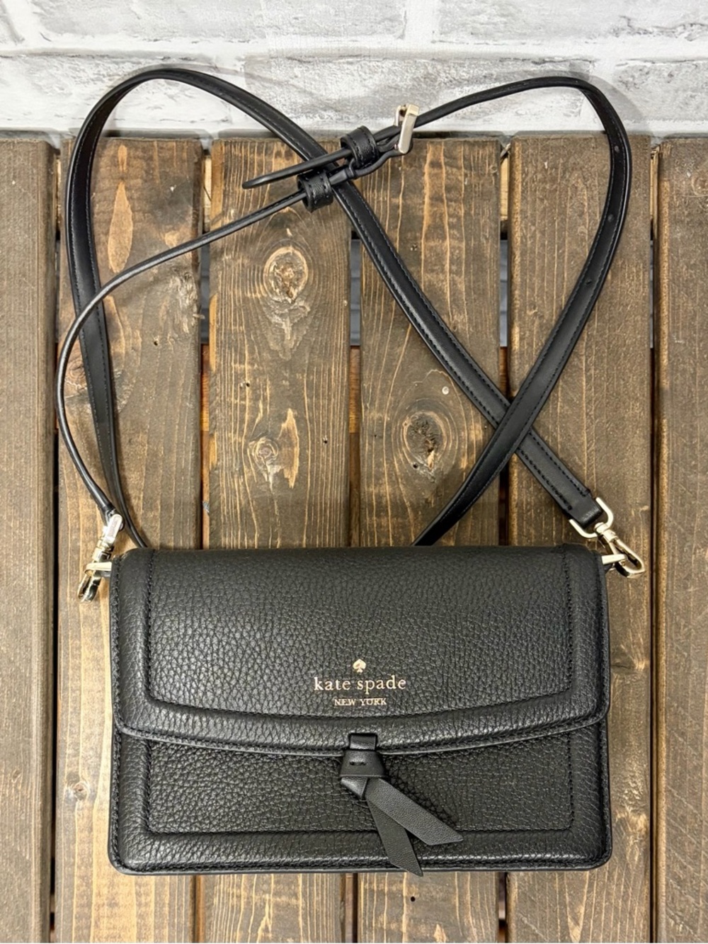 kate spade Black Pebbled Leather Knot Mini Crossbody Bag